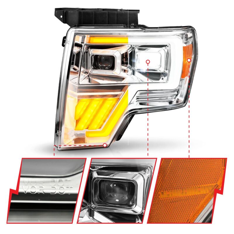 ANZO 09-14 Ford F-150 Full LED Proj Headlights w/Initiation Feature - Chrome 111607