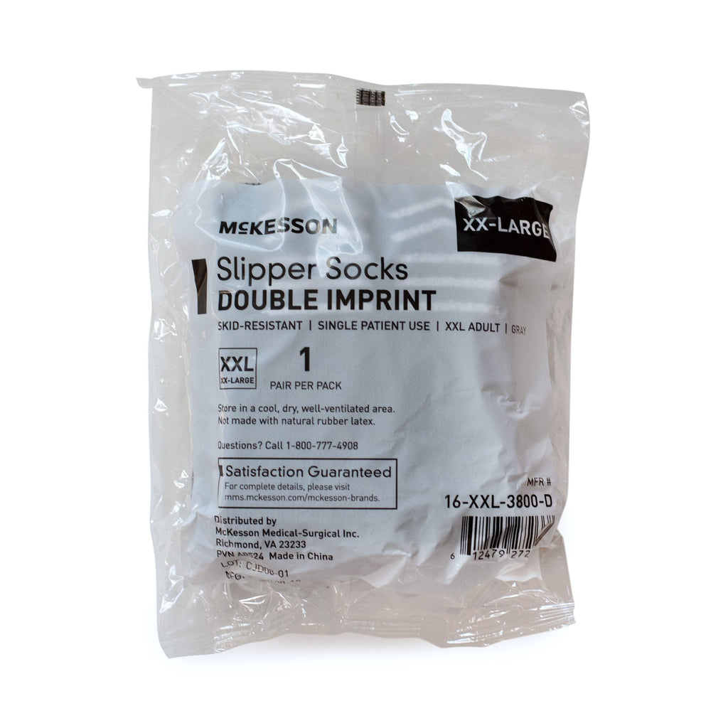 Slipper Socks McKesson Unisex Adult 2X-Large Double Tread Single Patient Use Gray 16-XXL-3800-D