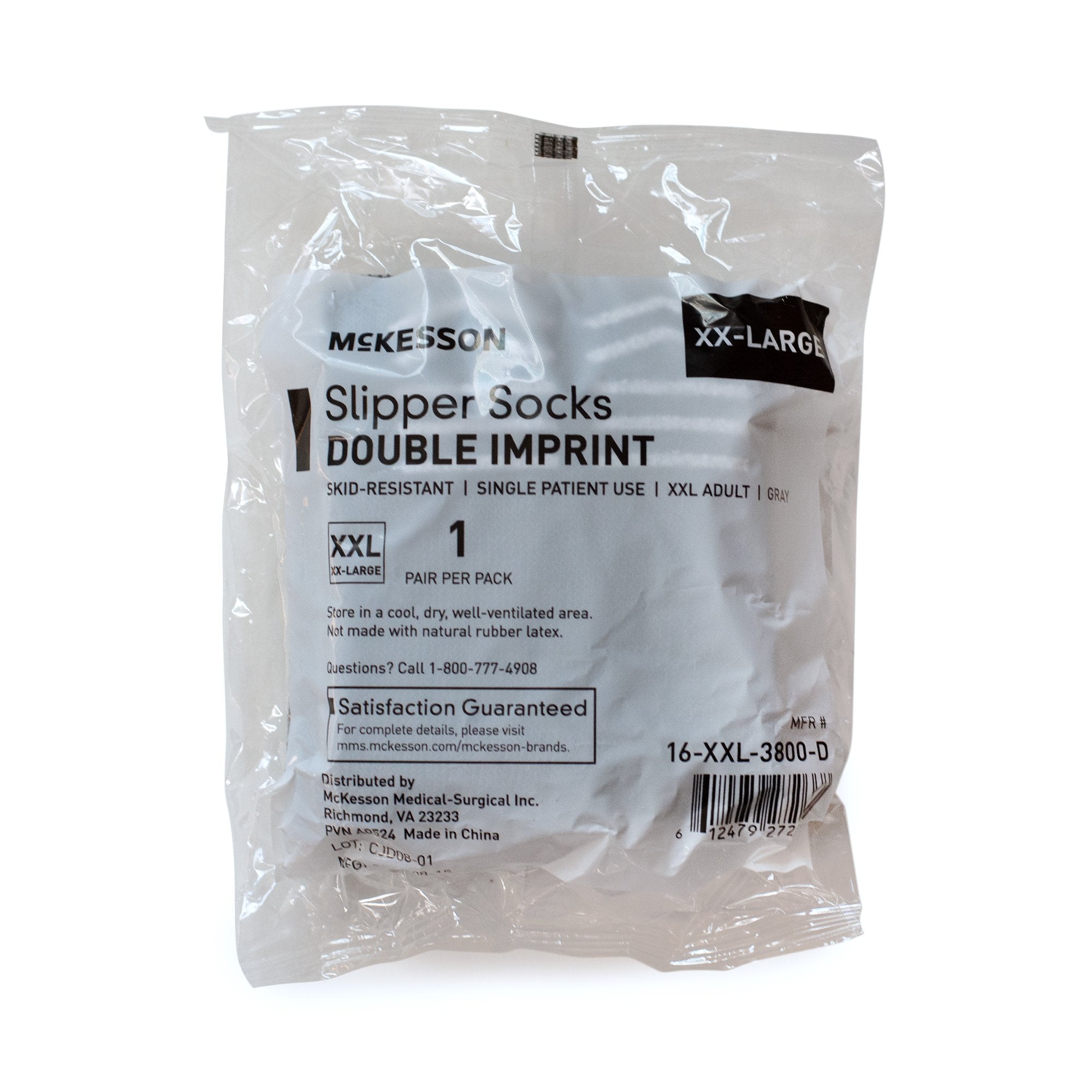 Slipper Socks McKesson Unisex Adult 2X-Large Double Tread Single Patient Use Gray 16-XXL-3800-D