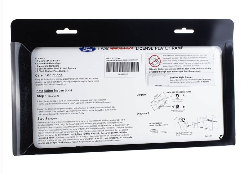 Ford Racing Slim License Plate Frame - Brushed Stainless Steel M-1828-SSC