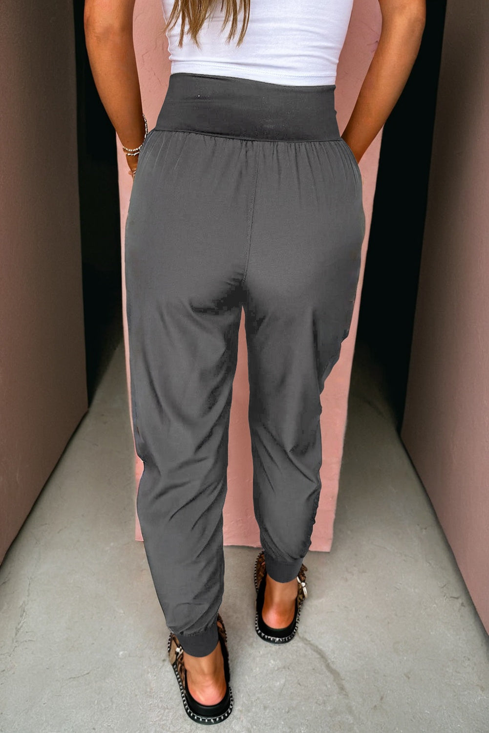 Camel Elastic High Waist Pocketed Cargo Jogger Pants