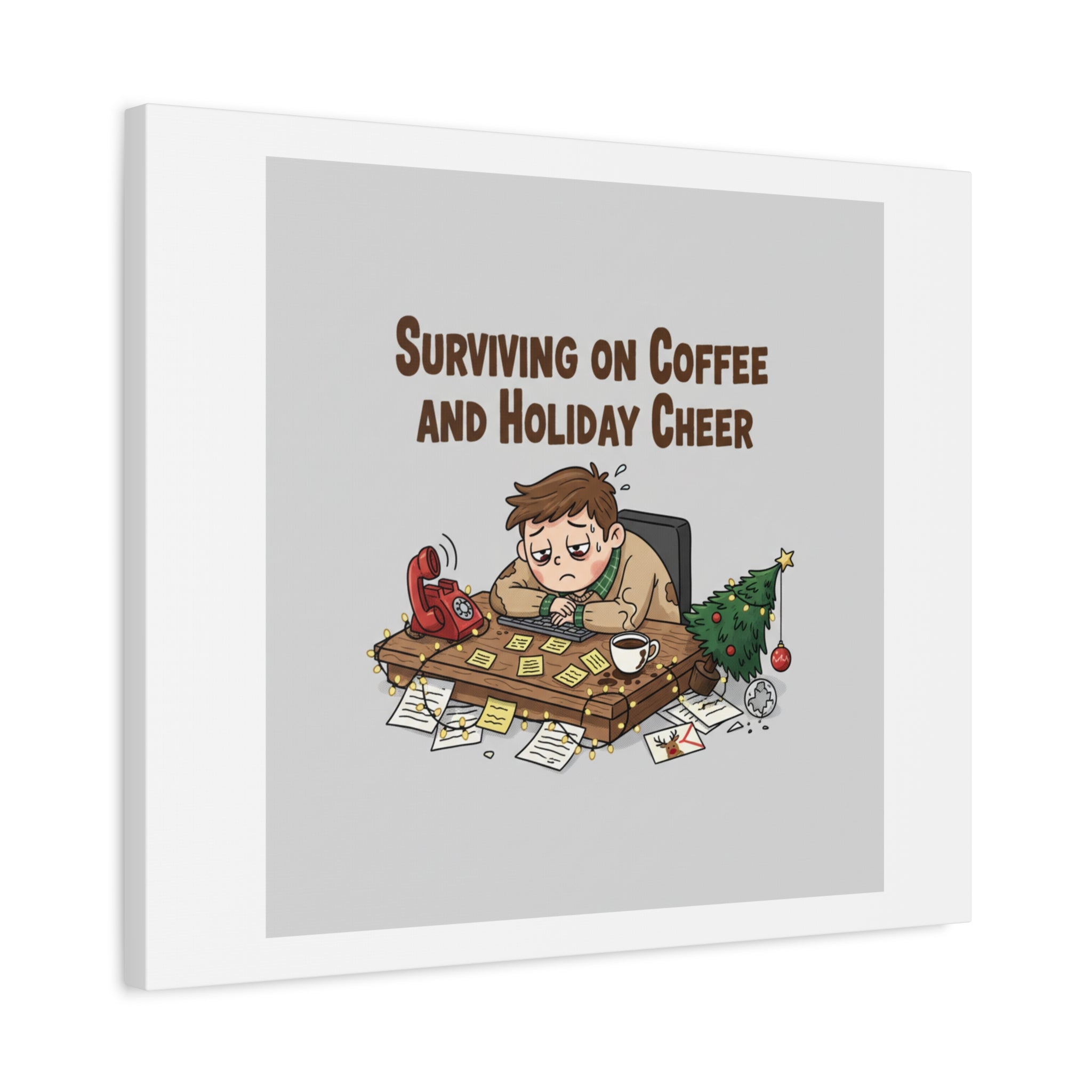 Surviving on Coffee and Holiday Cheer Canvas | Holiday Burnout, Festive But Tired