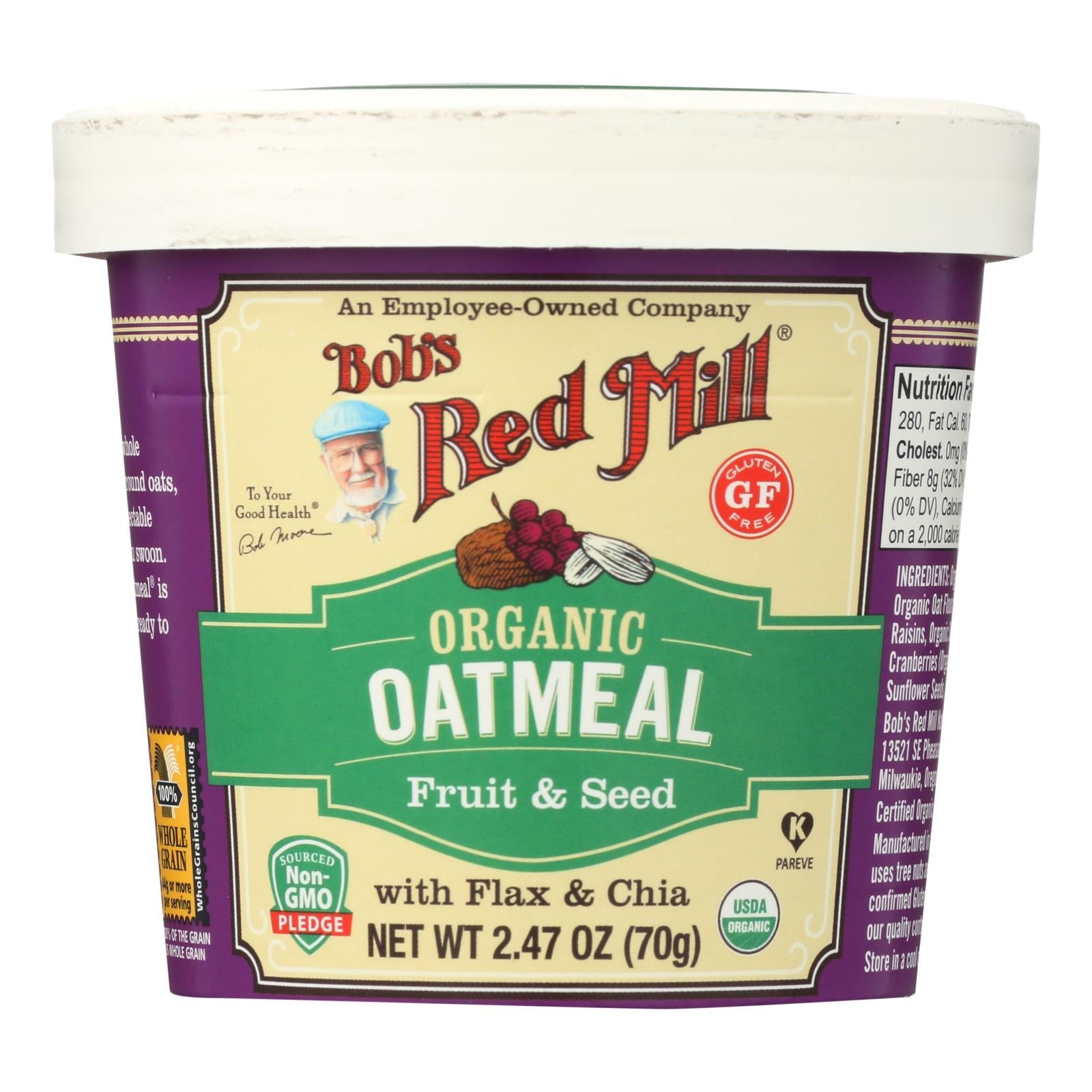 Bob's Red Mill Organic Fruit & Seed Oatmeal Cups, Gluten-Free, 2.47 Oz (Case of 12)