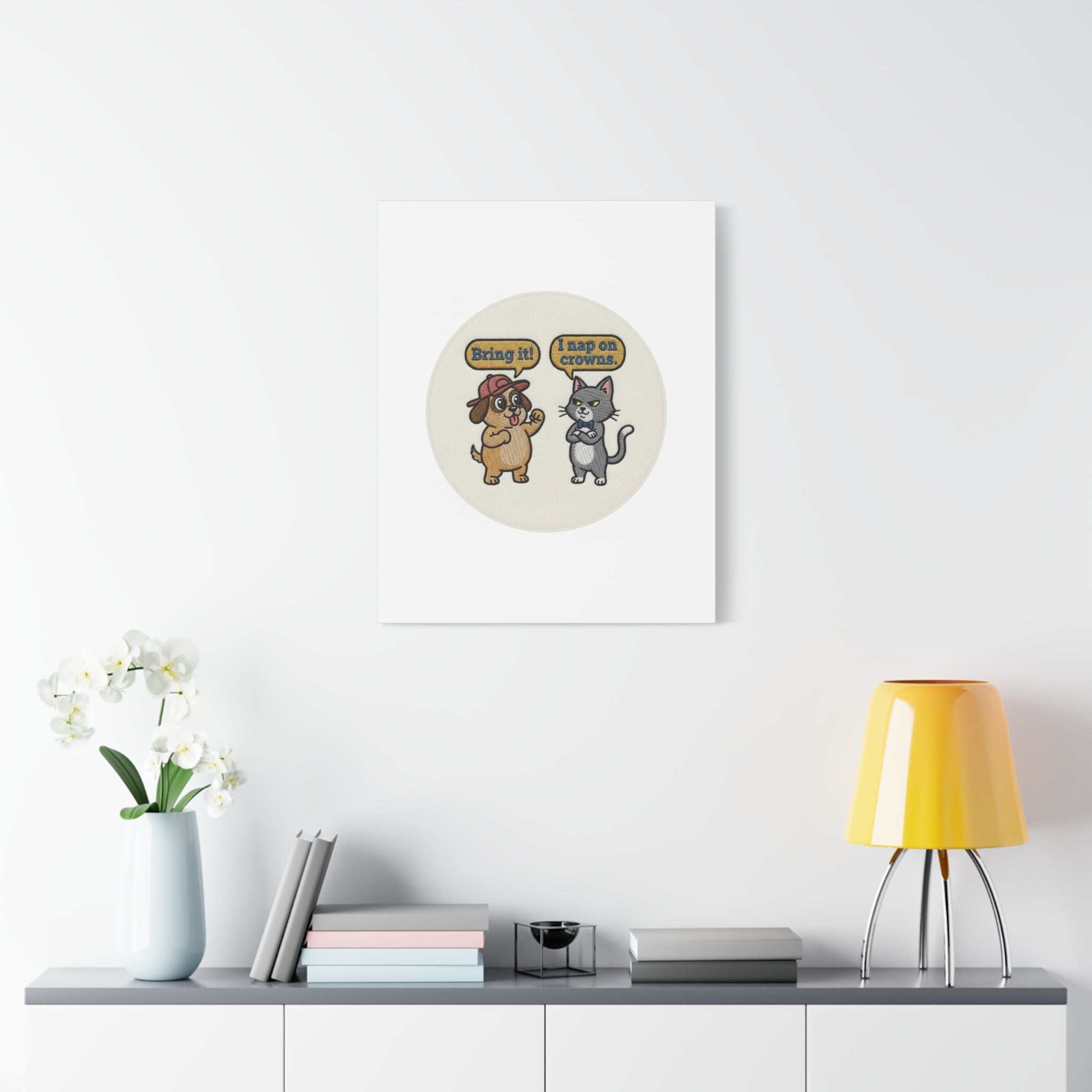 Funny Cat vs Dog Canvas | Pet Rivalry Wall Art