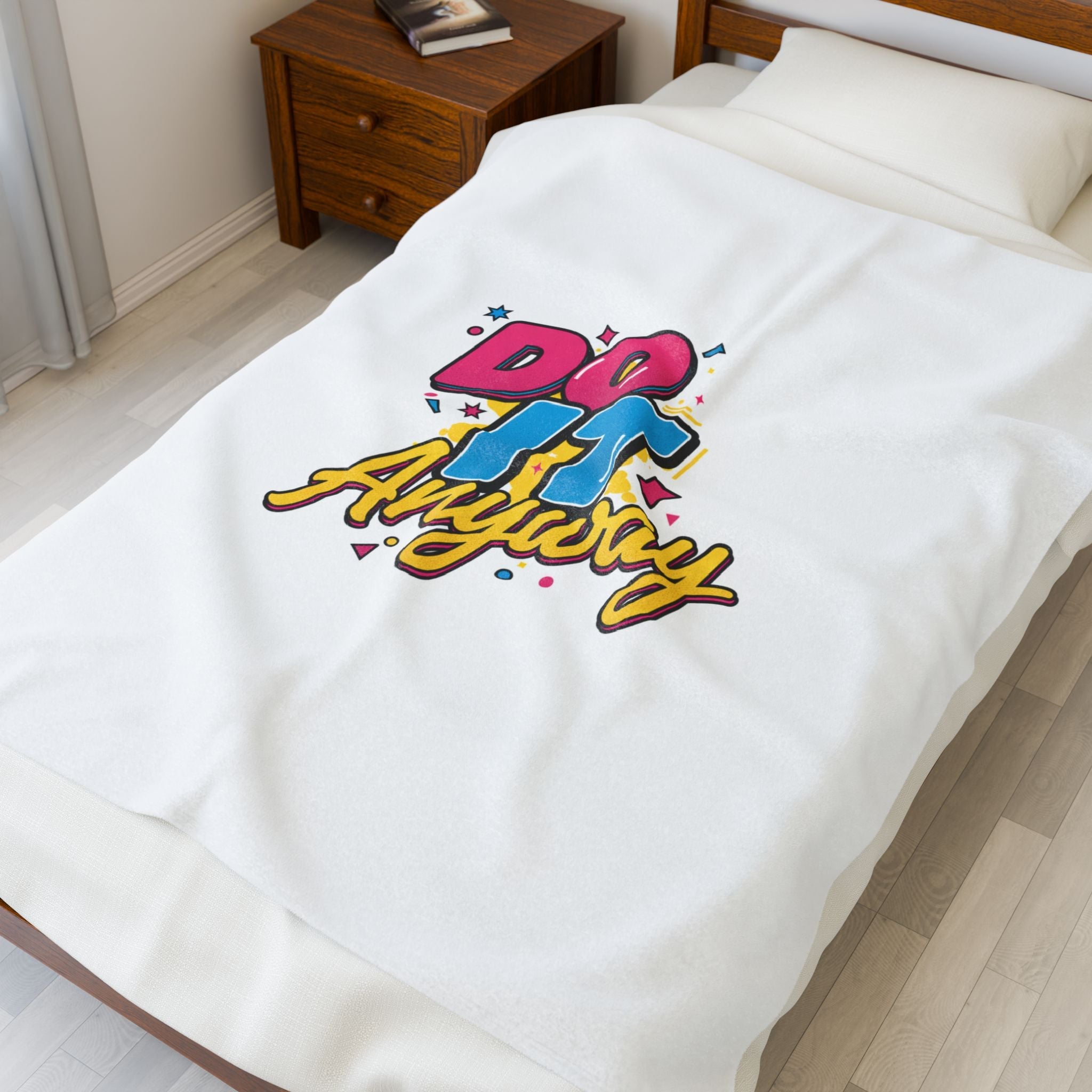 Do It Anyway Typography Velveteen Plush Blanket | Maximalist Stacked Type