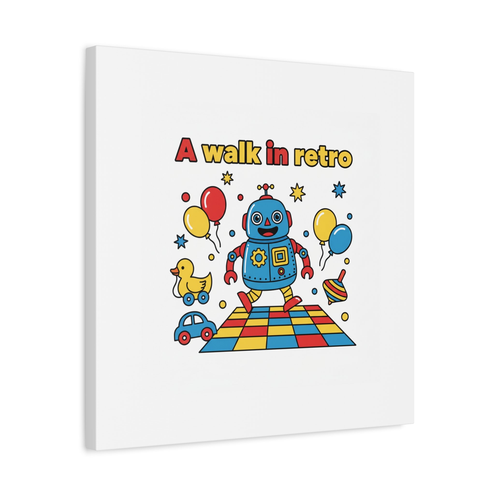 Retro Toy Robot Canvas | Throwback Kid, Primary Color Nostalgia