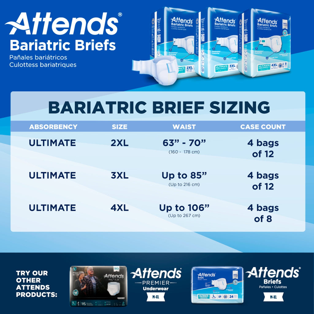Attends® Bariatric Briefs, 3X-Large DD55