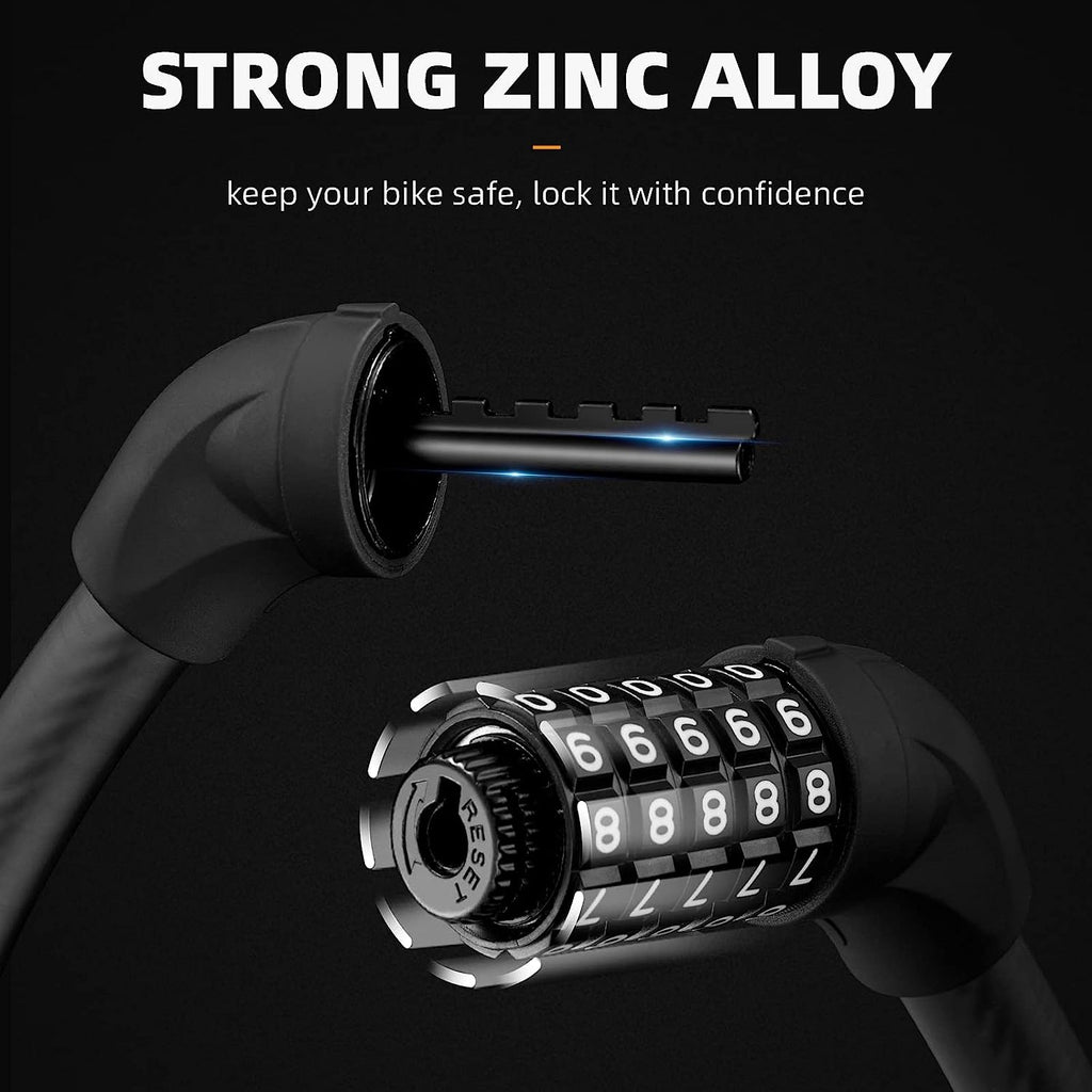ROCKBROS Bike Lock 5 Digit Cable Lock Lightweight Bicycle Lock Combination Portable Lock