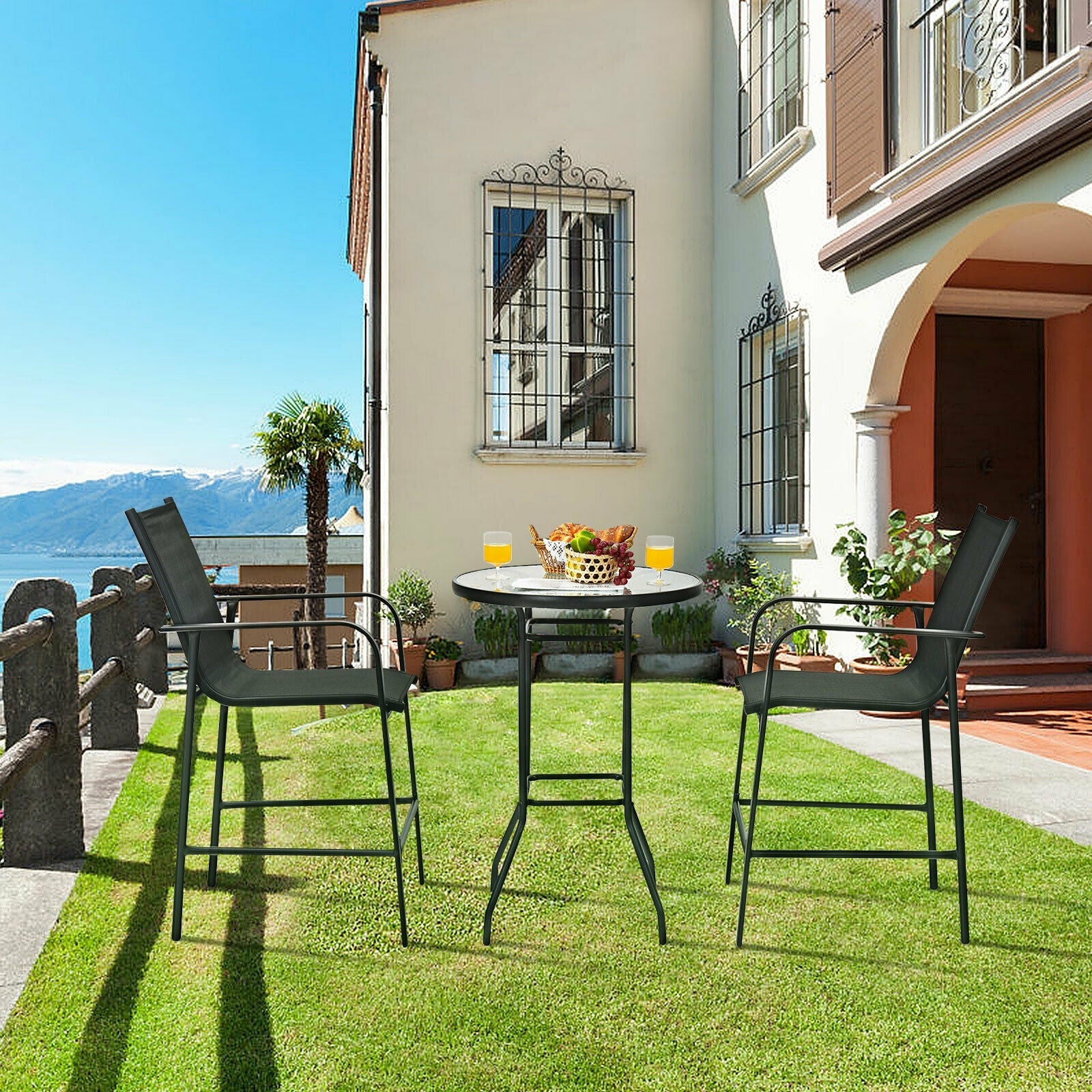 3 Pieces Outdoor Patio Bar Table Stool Set