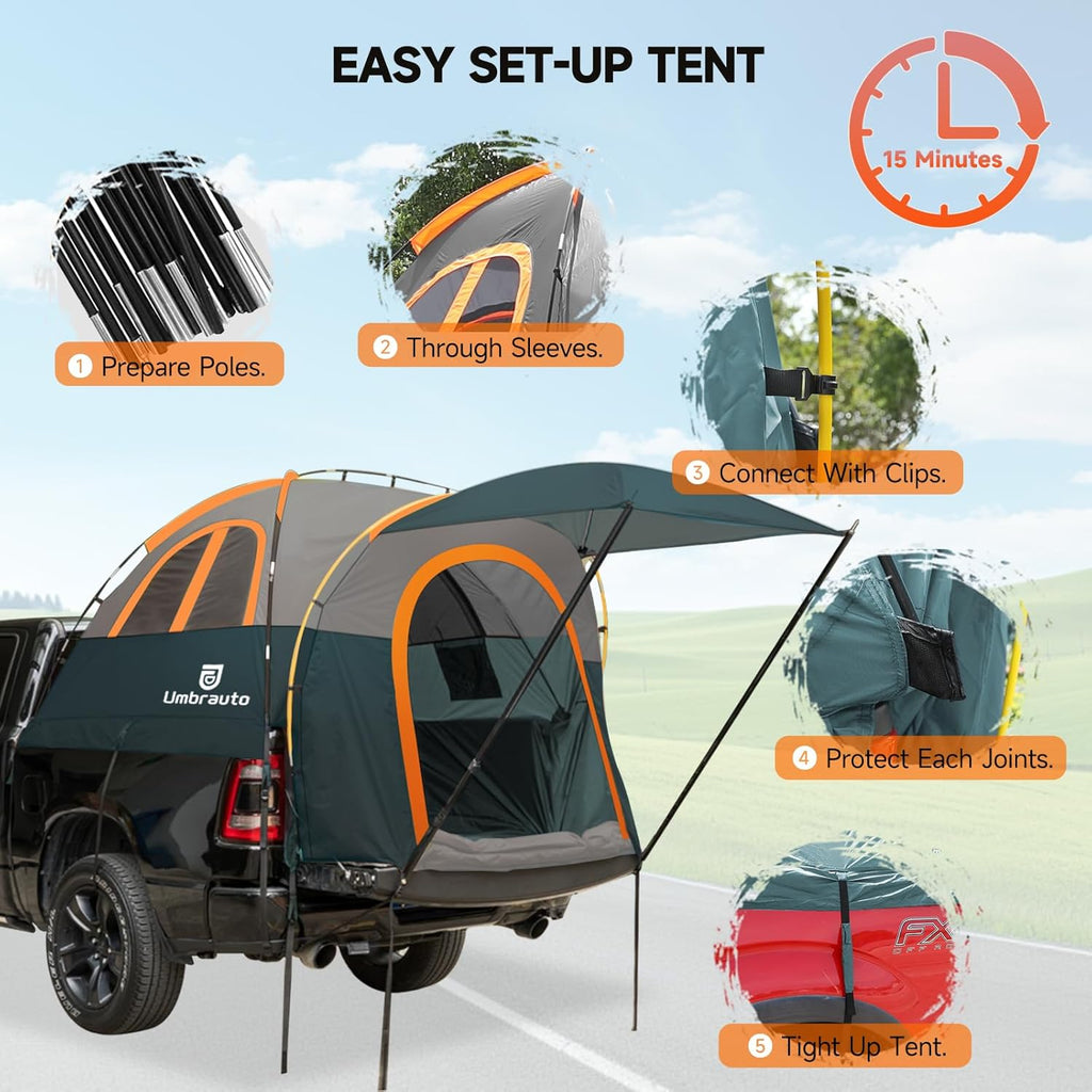 Umbrauto Truck Bed Tent with Awning,Fits 6.4-6.7 ft Truck Beds | PU3000mm Waterproof Pickup Tent
