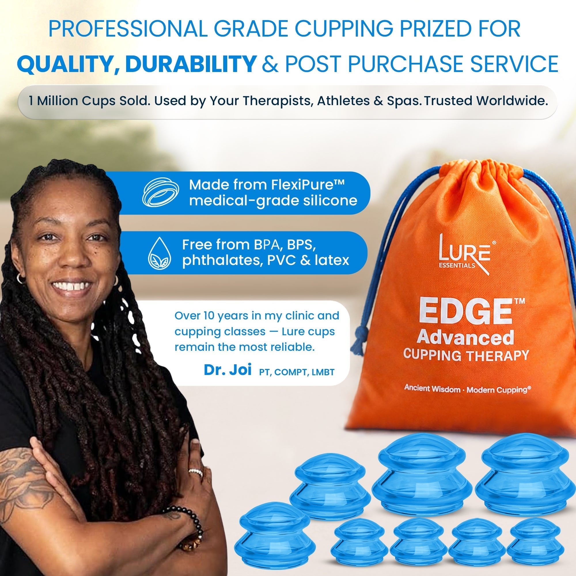 EDGE™ Cupping Set Blue, 8 Cups (2L, 2M, 4S)