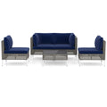 5 Piece Outdoor Furniture Set Patio Rattan Chairs with Tempered Glass Coffee Table-Navy