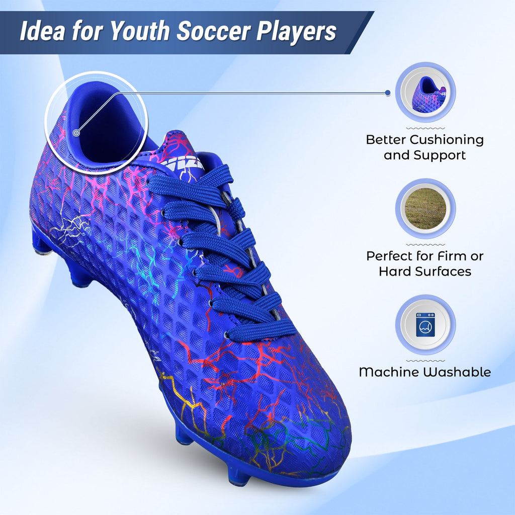 Vizari Zodiac JR Kids Firm Ground (FG) Soccer Cleats – Blue, Youth Sizes 8C–6Y