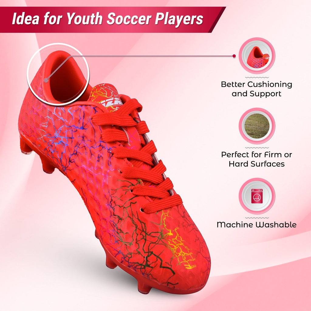 Vizari Zodiac JR Kids Firm Ground (FG) Soccer Cleats – Red, Youth Sizes 8C–6Y