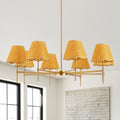 38.6" Gold Boho Rattan Chandelier | 8-Light Farmhouse Pendant with Adjustable Height for Dining Room, Living Room & Bedroom