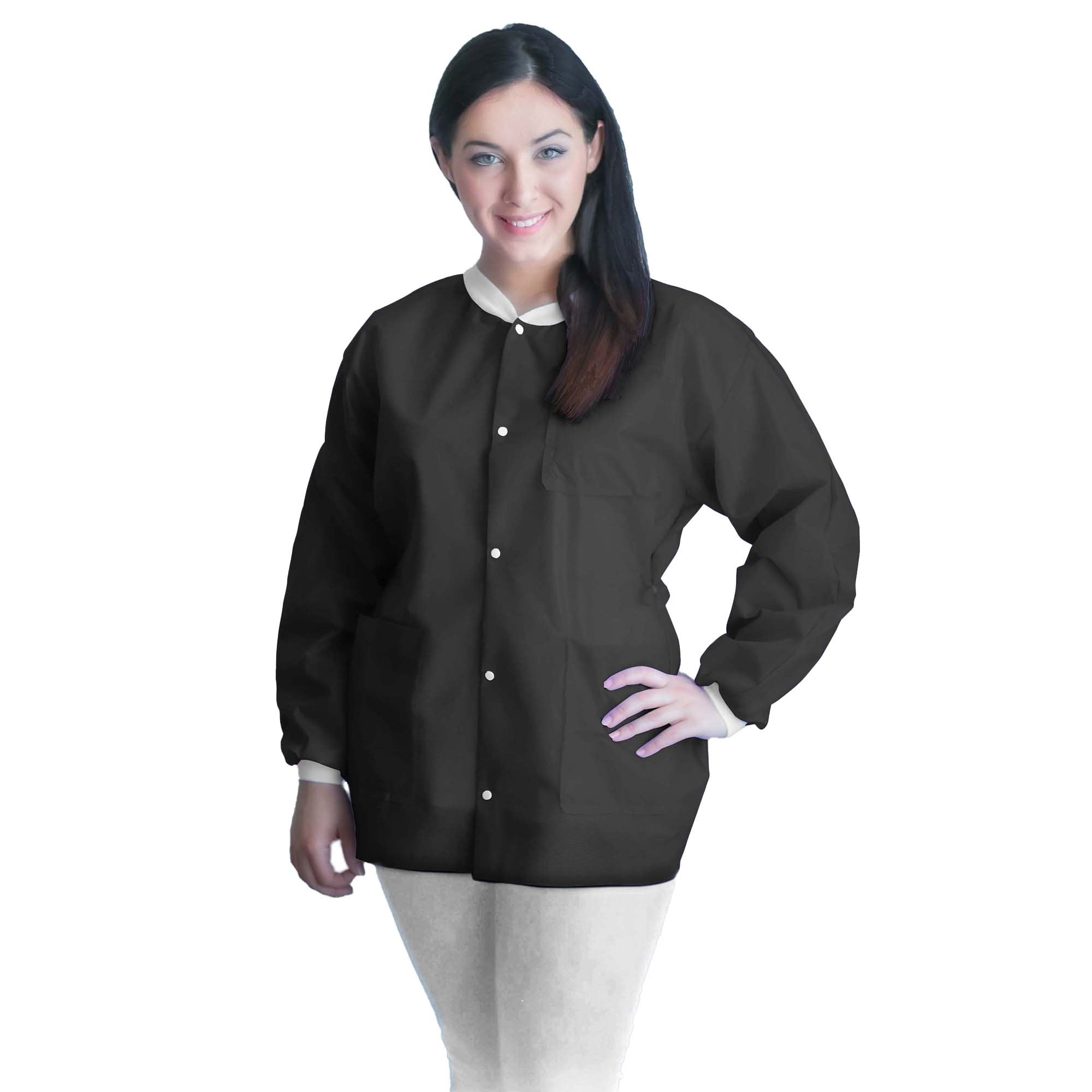Lab Jacket FitMe™ Black Large Hip Length 3-Layer SMS Disposable UGJ-6500-L