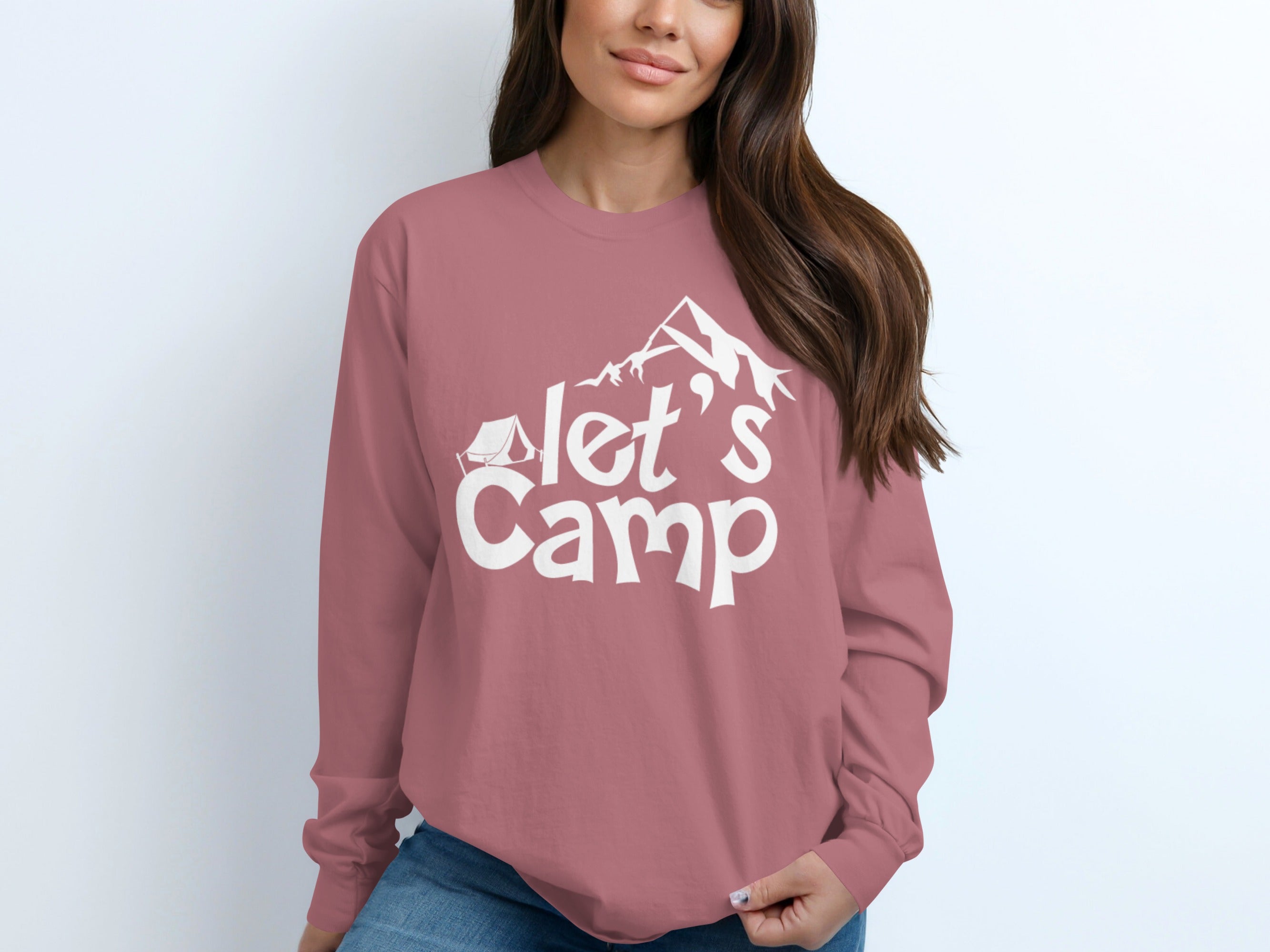Let's Camp Tent and Mountain Design Adventure Long Sleeve T-Shirt