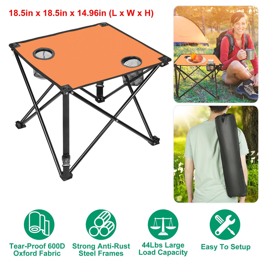 2Pcs Foldable Camping Table Portable Picnic Table Lightweight Travel Desk with 2 Cup Holders/Table Carrying Bag
