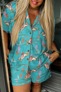 Aruba Blue Allover Print Cropped Pajama Set