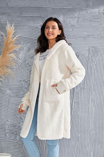Red Double Take Full Size Hooded Teddy Bear Jacket with Thumbholes Ultra-Cozy & Stylish Comfortable Outerwear