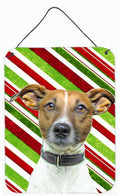 Candy Cane Holiday Christmas Jack Russell Terrier Wall or Door Hanging Prints Aluminum Metal Sign Kitchen Wall Bar Bathroom Plaque Home Decor Front Door Plaque, 12x16, Multicolor