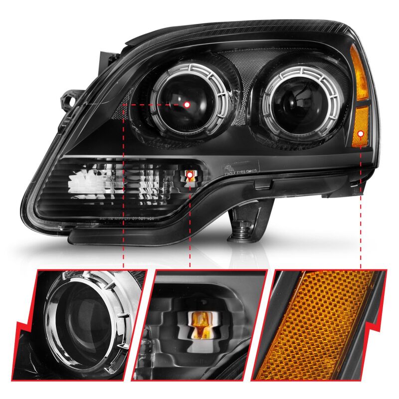 ANZO 2007-2012 GMC Acadia Projector Headlights Balck Housing 111530