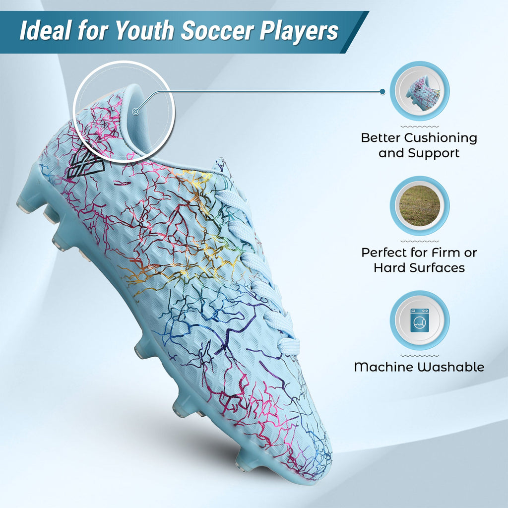 Vizari Zodiac JR Kids Firm Ground (FG) Soccer Cleats – Sky Blue, Youth Sizes 8C–6Y