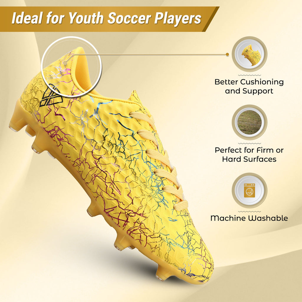 Vizari Zodiac JR Kids Firm Ground (FG) Soccer Cleats – Yellow, Youth Sizes 8C–6Y