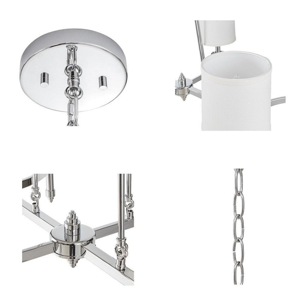6-Light Drum Shade Chandelier | Bedford Collection Transitional Ceiling Light with Curved Frame — Chrome or Gold, 39.25" Wide