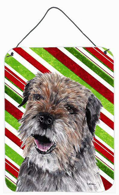Border Terrier Candy Cane Christmas Wall or Door Hanging Prints Aluminum Metal Sign Kitchen Wall Bar Bathroom Plaque Home Decor Front Door Plaque, 12x16, Multicolor