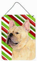 French Bulldog Candy Cane Holiday Christmas Wall or Door Hanging Prints Aluminum Metal Sign Kitchen Wall Bar Bathroom Plaque Home Decor Front Door Plaque, 12x16, Multicolor