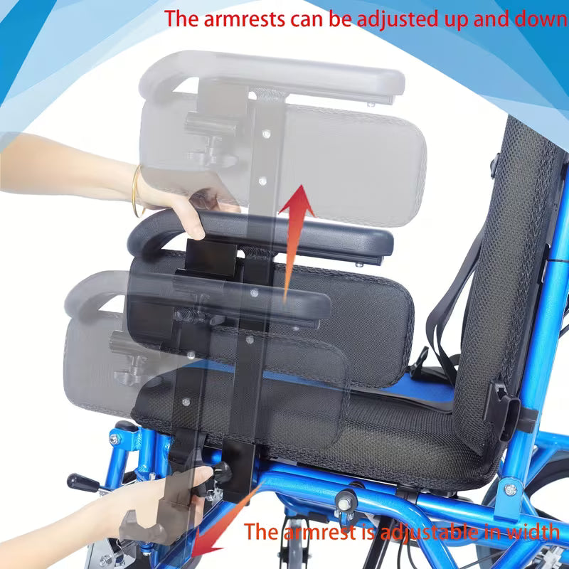 Reclining Foldable Pediatric Wheelchair for Kids & Children Cerebral Palsy, 17"Seat Width, 15"Rear Wheel Manual Folding Multi-Functional Wheelchairs