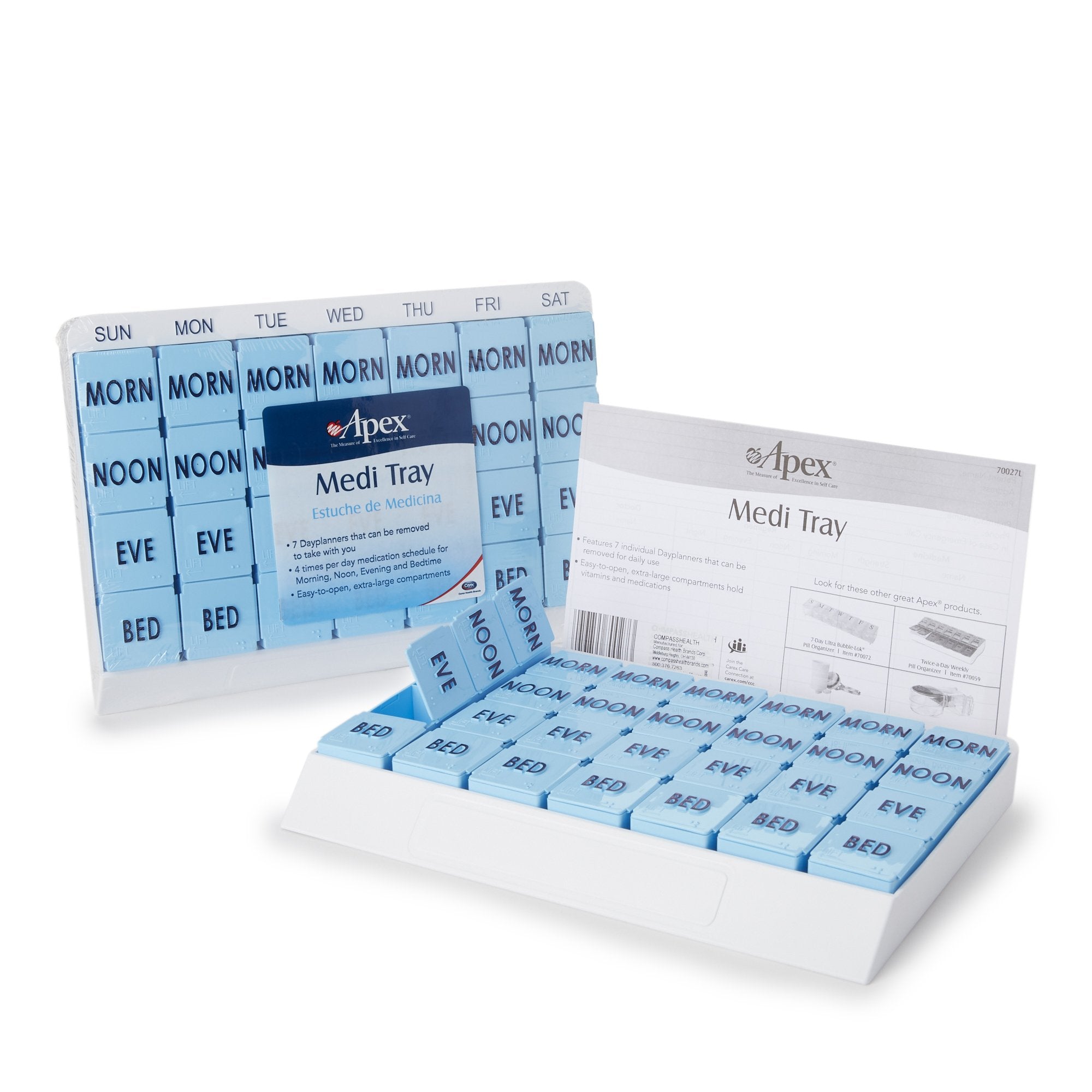Apex Medi Tray Pill Organizer, Days of the Week / Morn, Noon, Eve, Bed 70027L