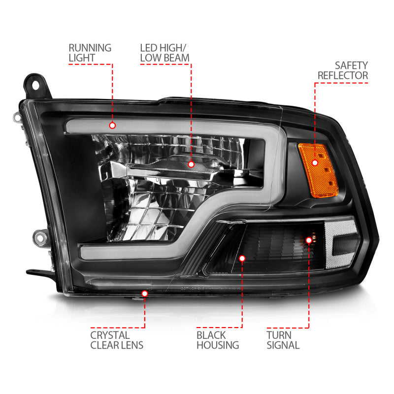 ANZO 2009-2020 Dodge Ram 1500 Full LED Square Projector Headlights w/ Chrome Housing Black Amber 111539