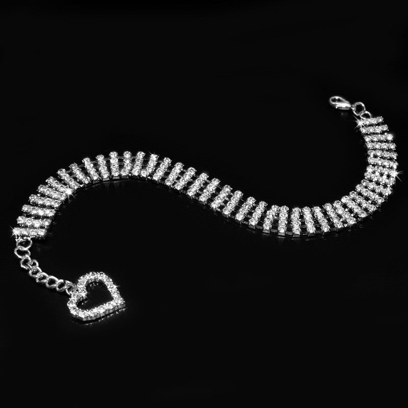 Four-row Rhinestone Pet Collar Dogs And Cats Heart-shaped Chain