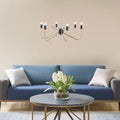 6-Light Antique Brass & Black Chandelier | Modern Two-Tone Ceiling Light with Upright Angular Arms — Adjustable 19"–49", Dining Room & Kitchen