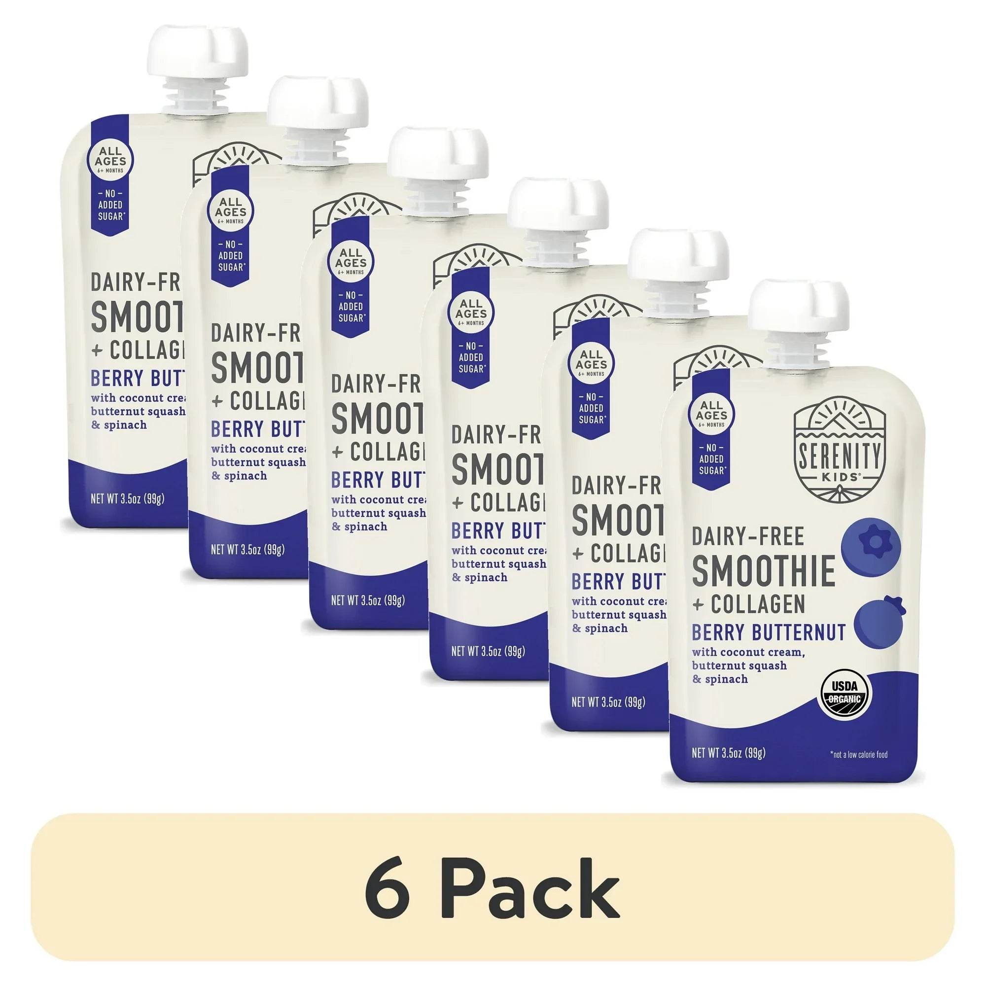 Serenity Kids Smoothie, Organic Berry Butternut Squash, 6-Pack of 3.5 Oz Pouches