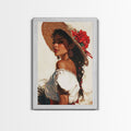 Mexicano Latina Portrait Canvas Print, Romantic Mariachi Wall Decor, Southwestern Modern Art, Rustic Mexicano Wall Art, Chicano Painting
