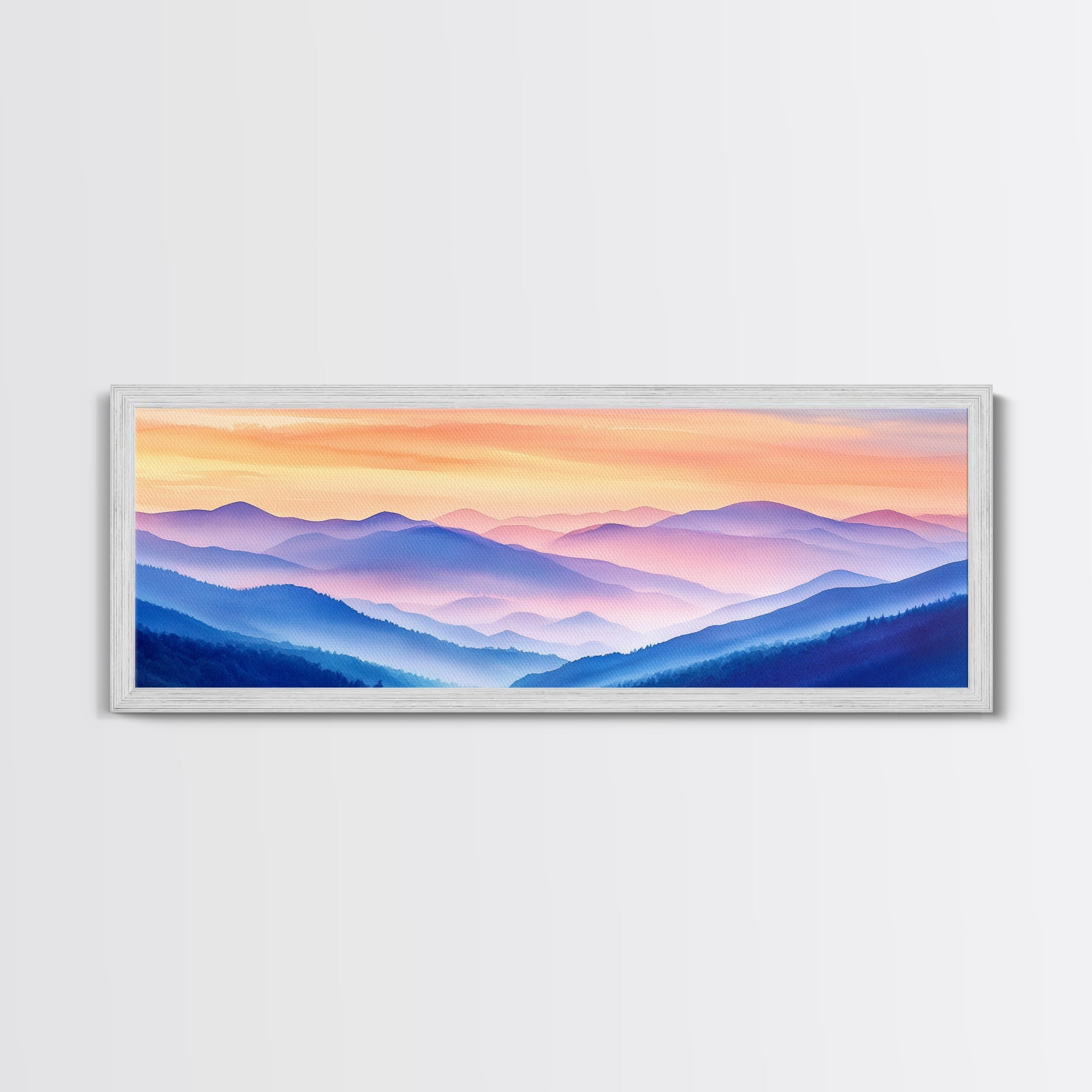 Smoky Mountain Landscape Canvas Print, Blue Ridge Mountains Painting, Panoramic Wall Art, Mountain Cabin Wall Art Home Decor
