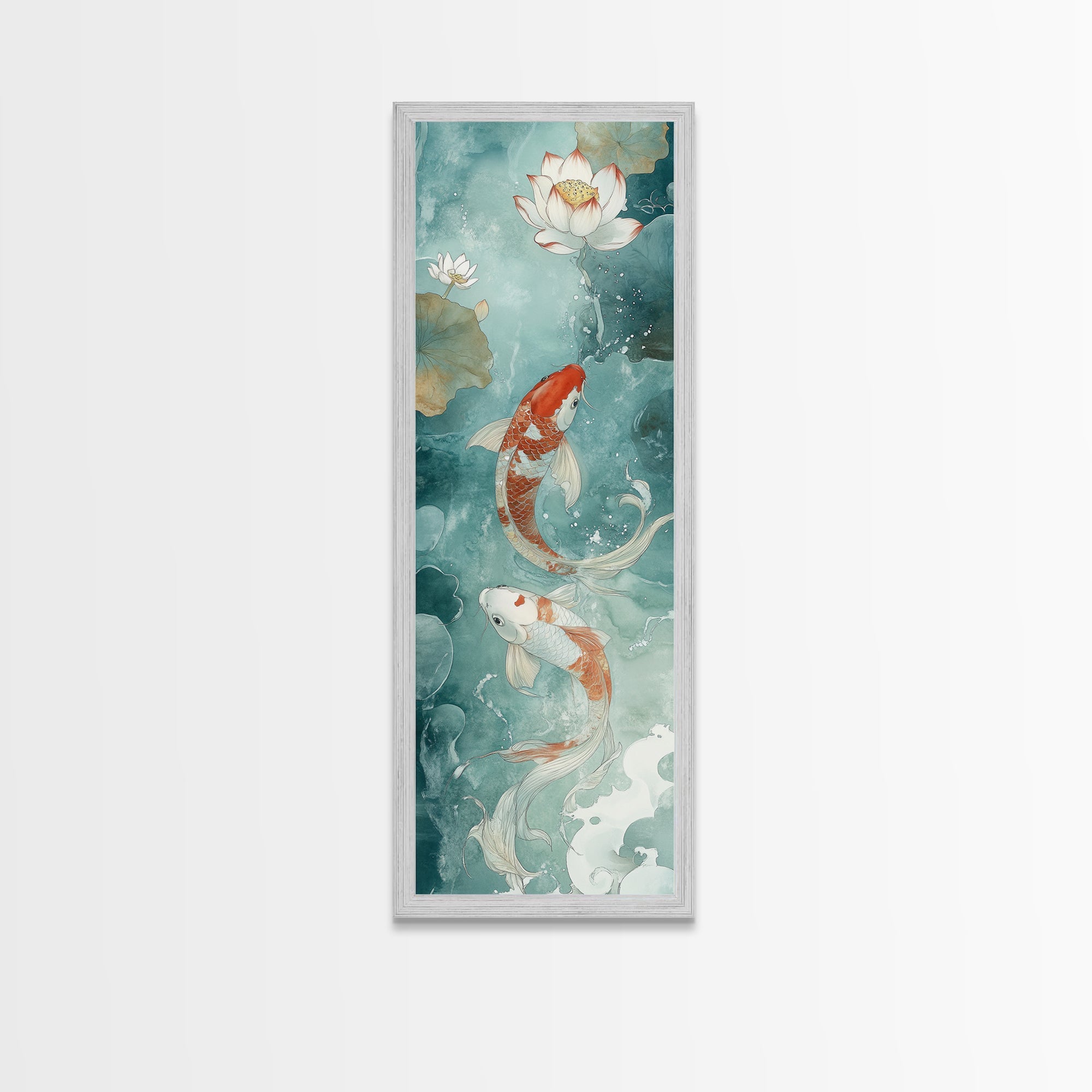 Wabi Sabi Koi Fish Framed Canvas Print, Koi Fish Painting, Elegant Art, Tall Art, Narrow Art, Accent Piece, Japanese Style Art