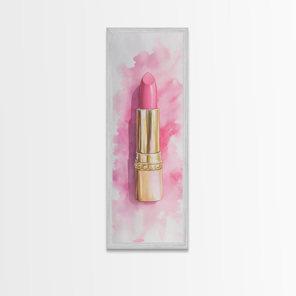 Pink Lipstick Canvas Print Feminine Pink Abstract Art Light Pink Wall Art Whimsical Art Rustic Decor Vertical Gift Idea Above Sofa