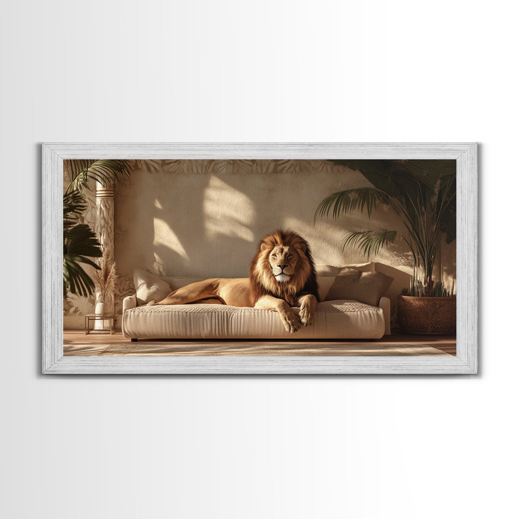 Majestic Lion Portrait Framed Canvas Print, Wild Safari Wall Art, African Animal Painting, Living Room Rustic Decor, Regal Wildlife Art