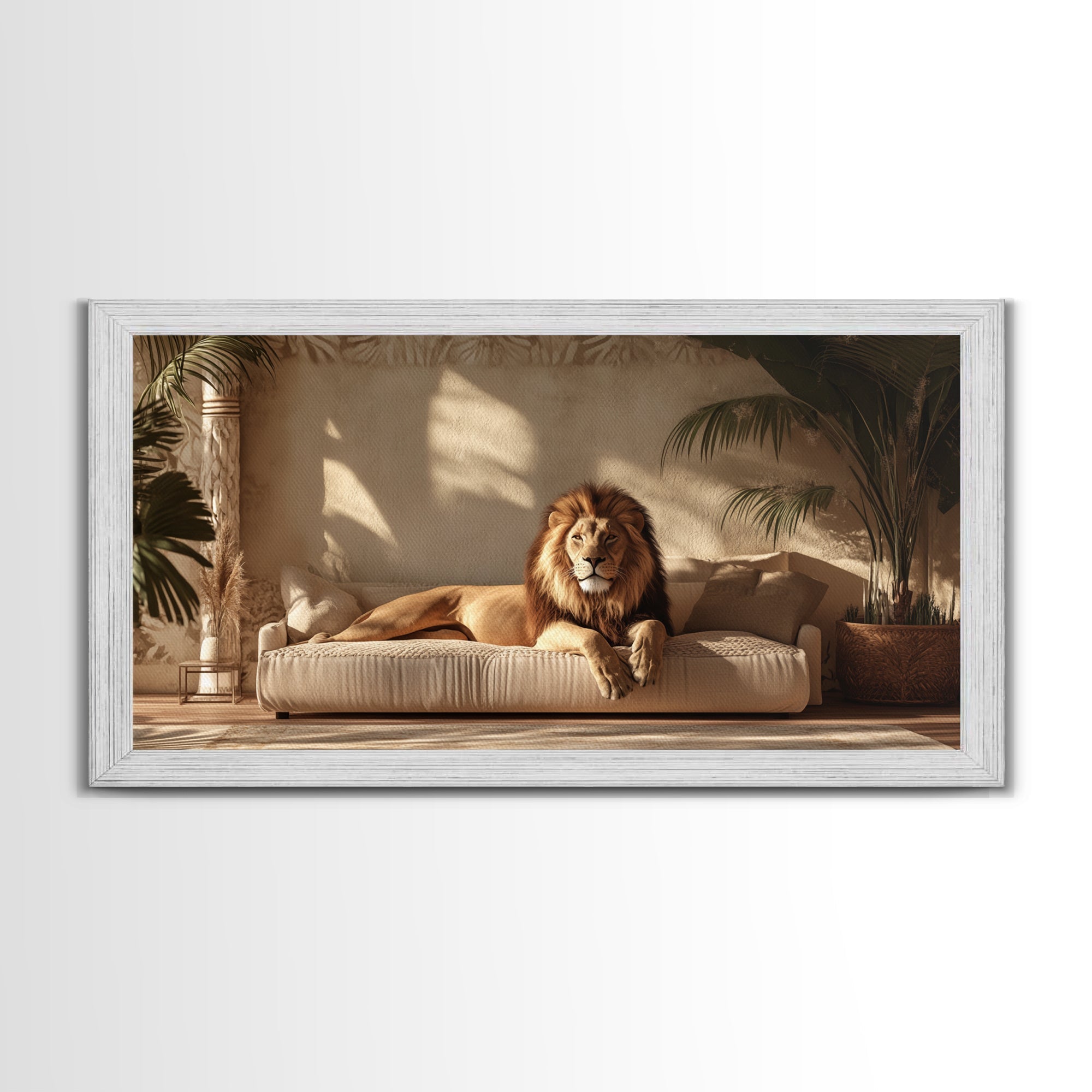 Majestic Lion Portrait Framed Canvas Print, Wild Safari Wall Art, African Animal Painting, Living Room Rustic Decor, Regal Wildlife Art