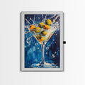 Splashing Olive Martini Canvas Print with Vibrant Cocktail Art, Perfect Bar Decor and Kitchen Wall Art Statement Piece