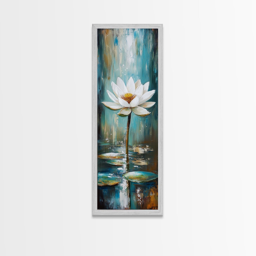 White Lotus, zen wall art, botanical prints, yoga art, teal wall art, sacred geometry wall art, framed canvas print, minimalist art