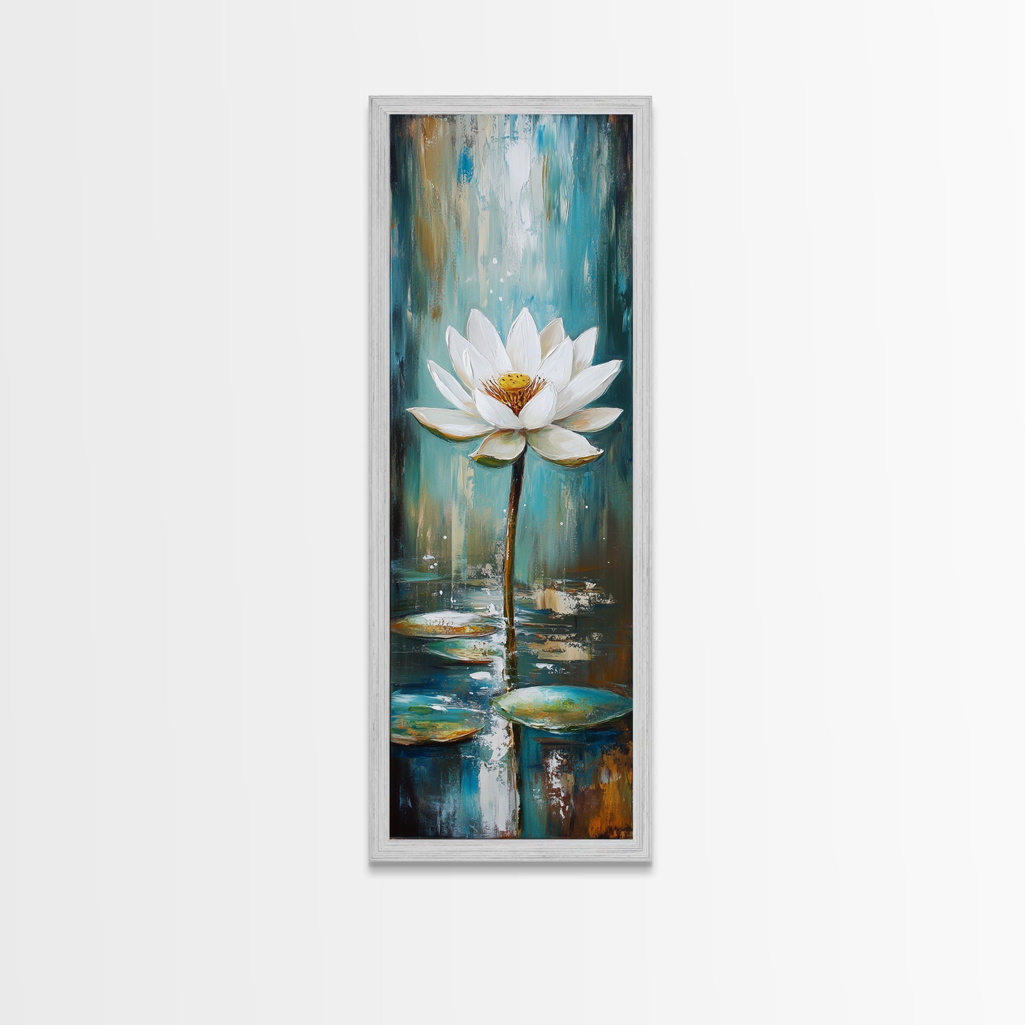 White Lotus, zen wall art, botanical prints, yoga art, teal wall art, sacred geometry wall art, framed canvas print, minimalist art