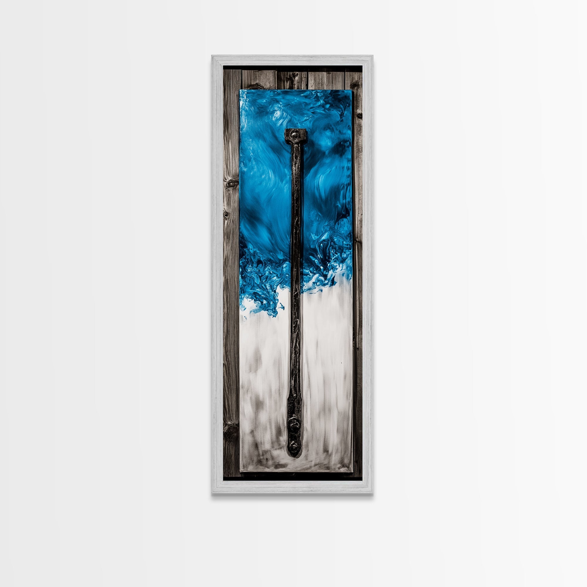 Abstract Metal Art, Modern Industrial Design, Blue and White Wall Decor, Unique Home Statement, Contemporary Style, Canvas Print