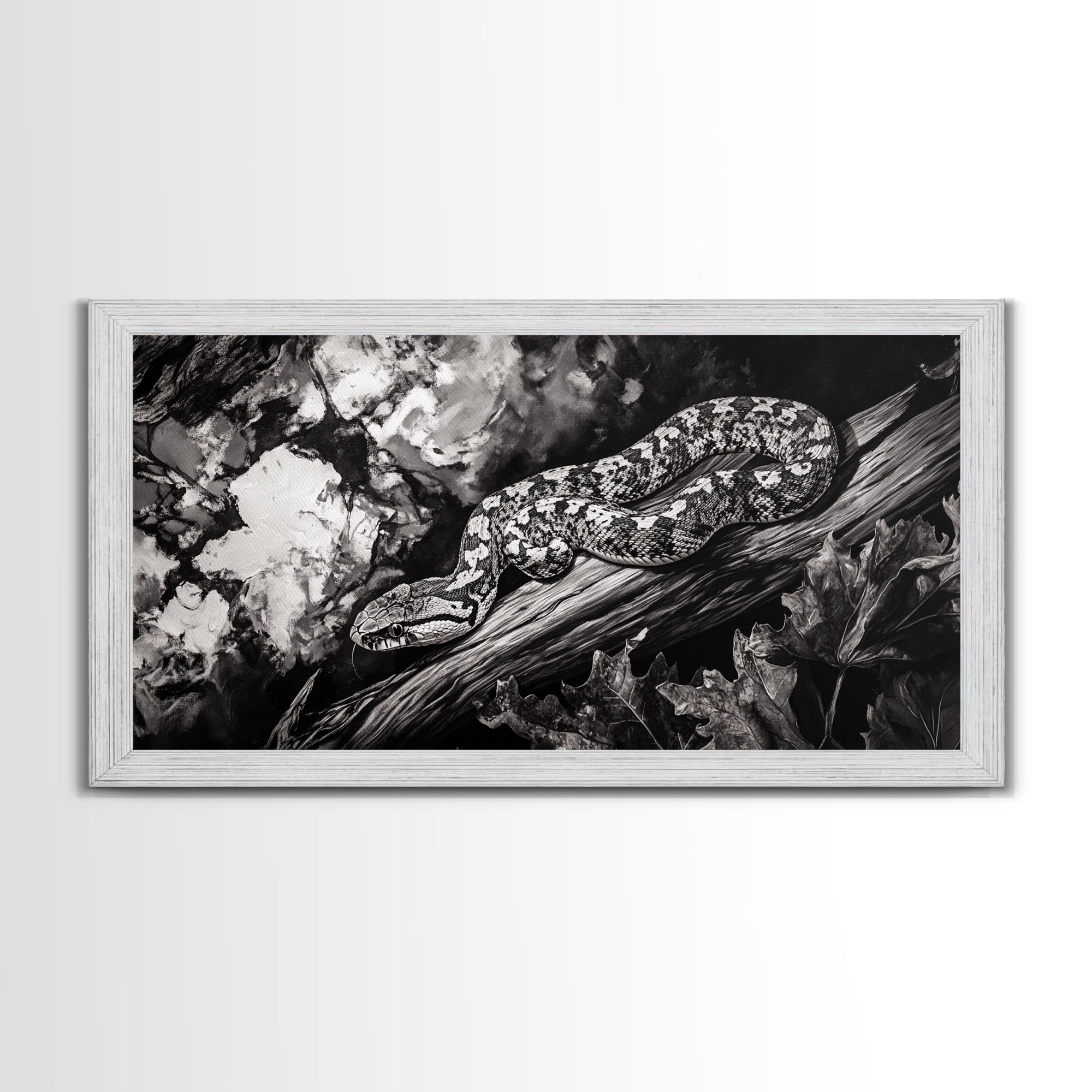 Timber Rattlesnake, Wildlife Artwork, Black and White Nature Art, Rustic Home Decor, Forest Animal Print, Living Room Art, Canvas Print