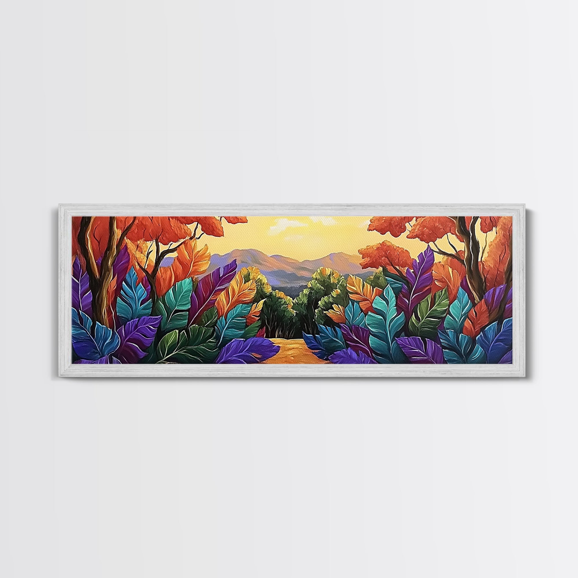 Autumn Forest Path, Colorful Fall Foliage Trail, Vibrant Nature Design, Framed Canvas Print, Cozy Hallway Art, Fall Living Room