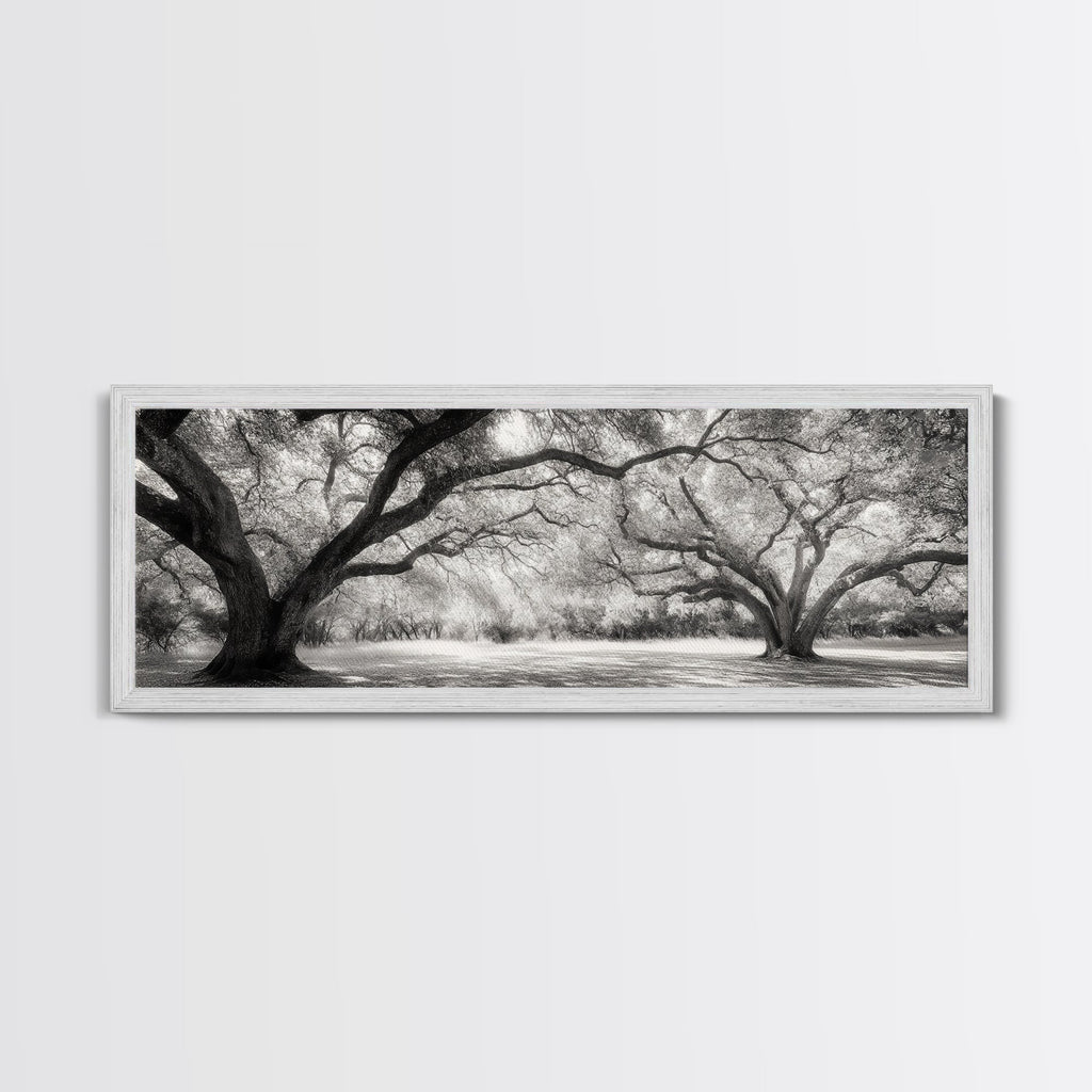 Sprawling Trees, Oak Forest, Sunlit Canopy, Majestic Branches, Canvas Print, Nature Wall Art, Boho Decor, Living Room Statement Piece